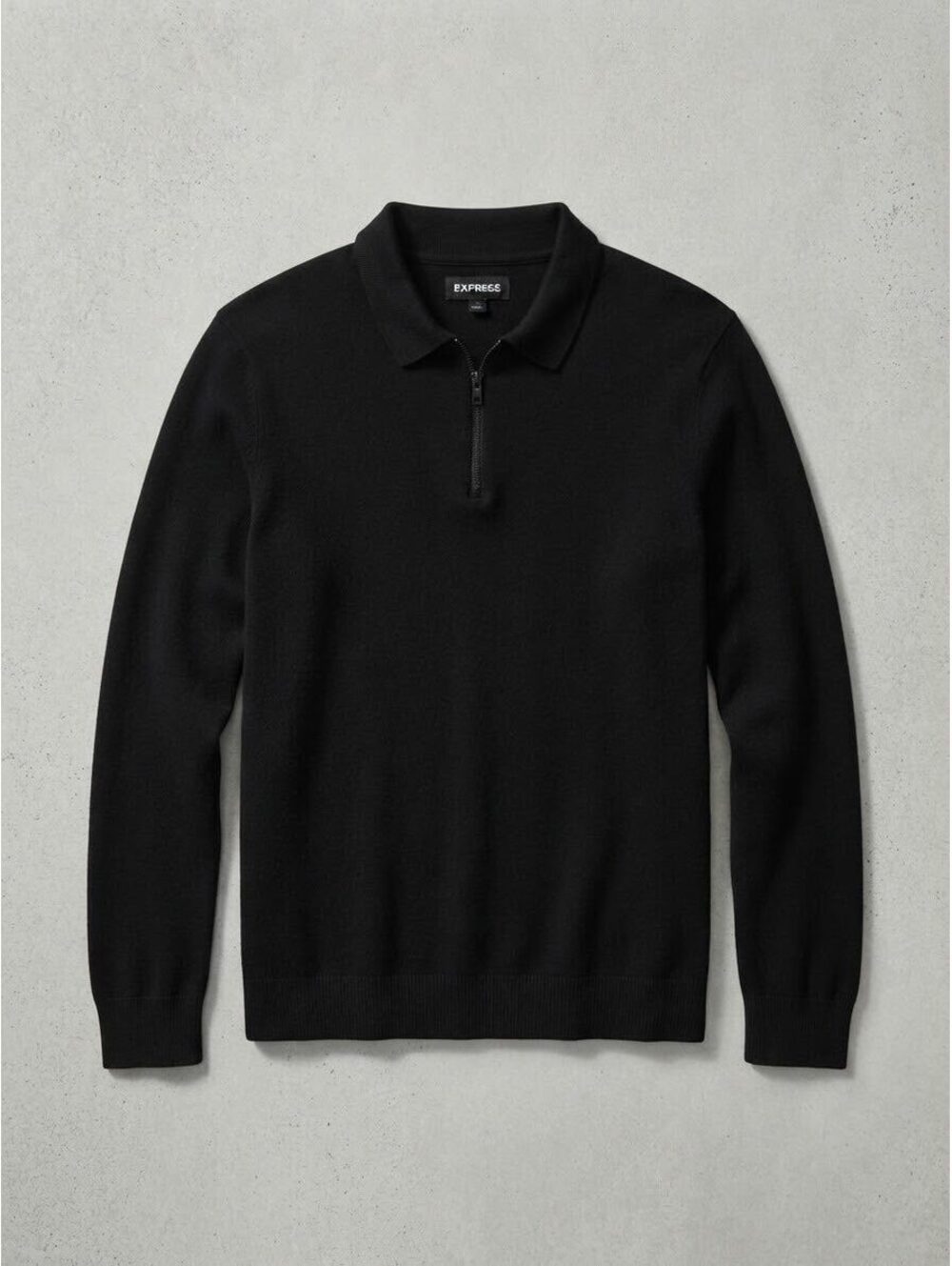 Express Men's Black Quarter Zip Polo Sweater Large L Ribbed Knit Pullover